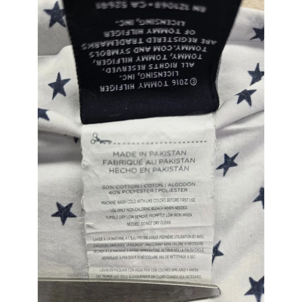 Tommy Hilfiger Star Print Flat Full Size Bed‎ Sheet White Navy Blue Patriotic